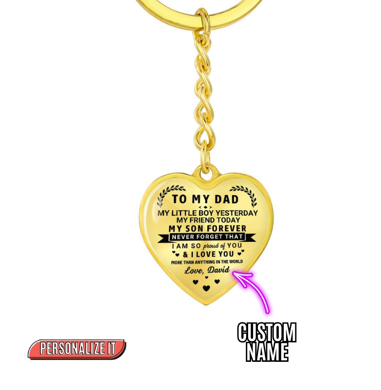 To My Dad Heart Keychain Gift from Son, My Son Forever Personalized Keepsake Gift