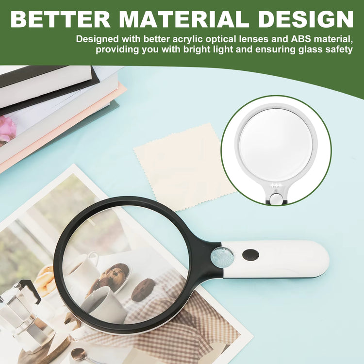 20X/30X Magnifying Glass Handheld Reading Magnifier with 24 LED Light Beads Lighted Magnifying Glass for Read Appreciate Scenery