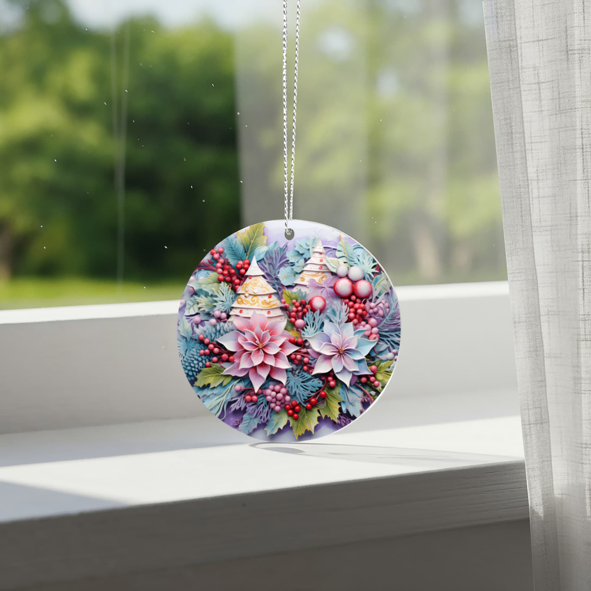 Floral Christmas Ornament – Winter Botanical Bauble, Elegant Holiday Tree Decor, Festive Keepsake Ornament, Unique Xmas Decoration