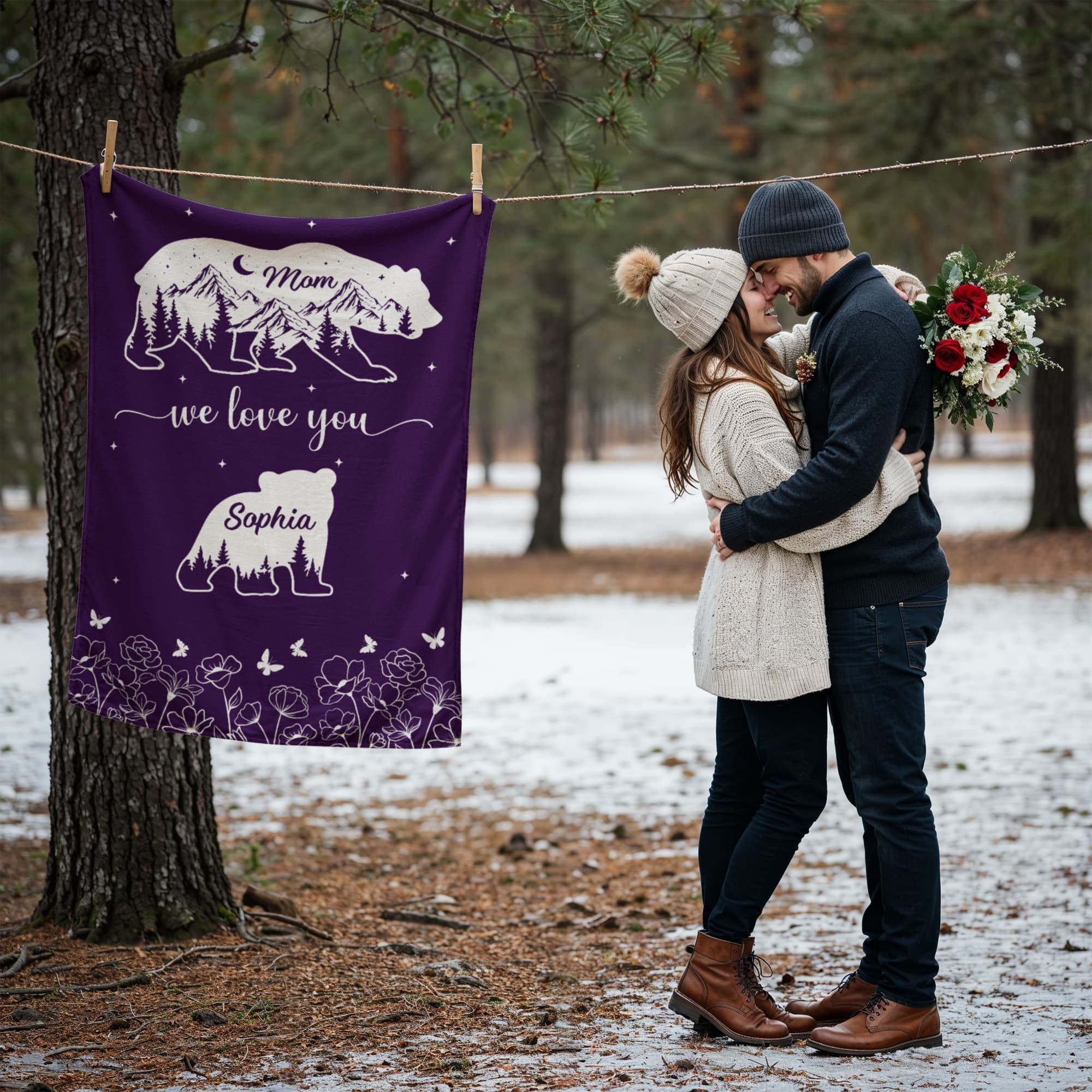 Personalized Mama Bear Family Blanket – Custom Kids Names Gift