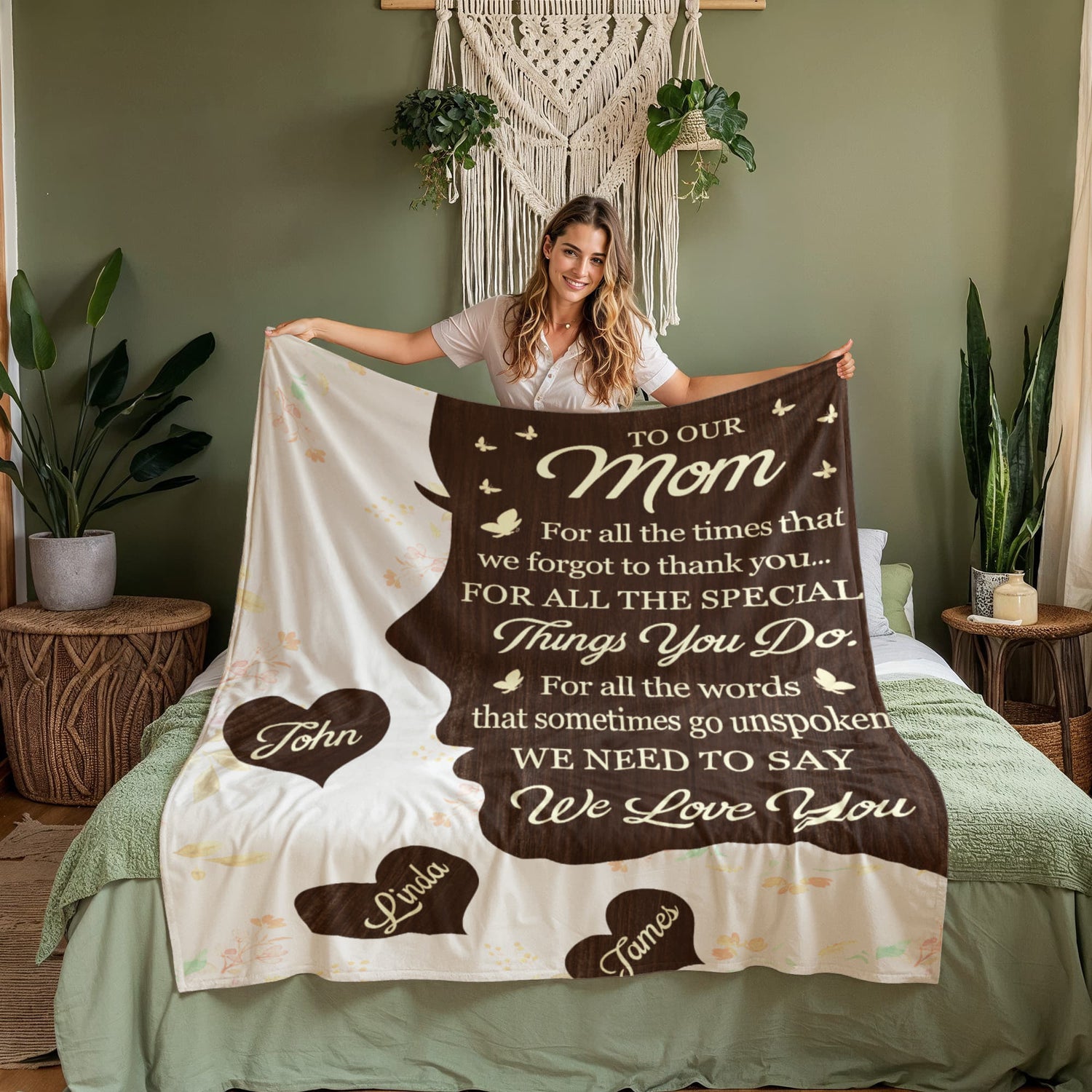 To Our Mom Personalized Blanket – Custom Mom Gift from Kids, Mother’s Day Gift for Mom, Sentimental Mom Throw Blanket with Name