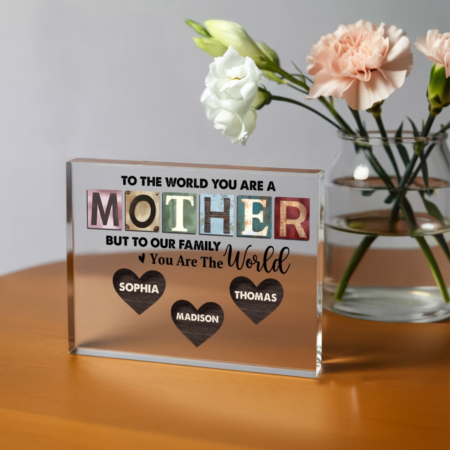 Custom Family World Acrylic Plaque – Personalized Mom Gift
