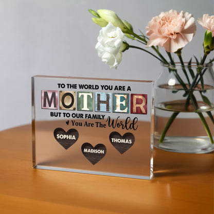 Custom Family World Acrylic Plaque – Personalized Mom Gift