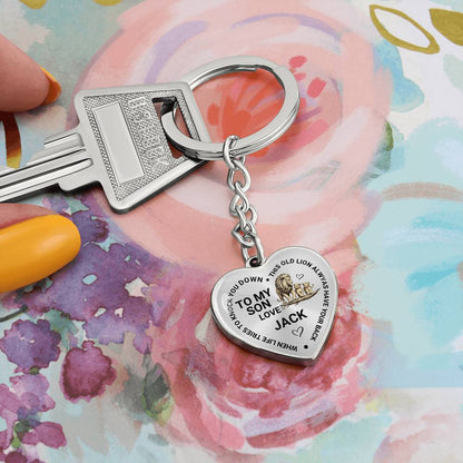 To My Son Heart Keychain Gift from Dad, Old Lion Always Has Your Back Personalized Keepsake