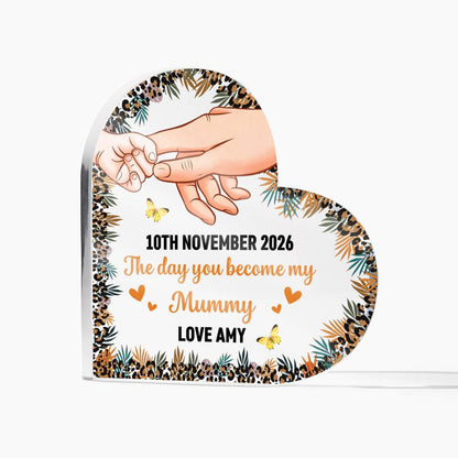 Personalized First Mother’s Day Heart Plaque – Custom Mommy Gift with Baby Name &amp; Date, New Mom Keepsake, Mother’s Day Acrylic Sign