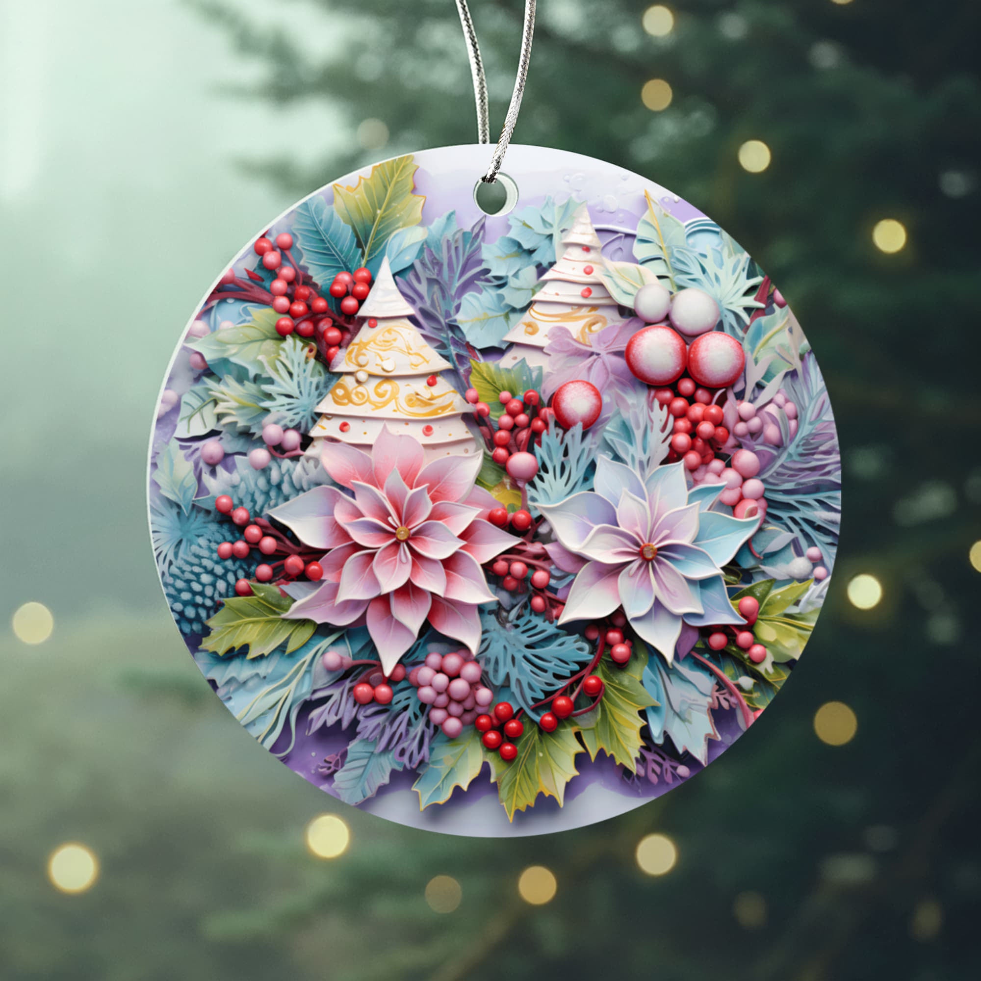 Floral Christmas Ornament – Winter Botanical Bauble, Elegant Holiday Tree Decor, Festive Keepsake Ornament, Unique Xmas Decoration