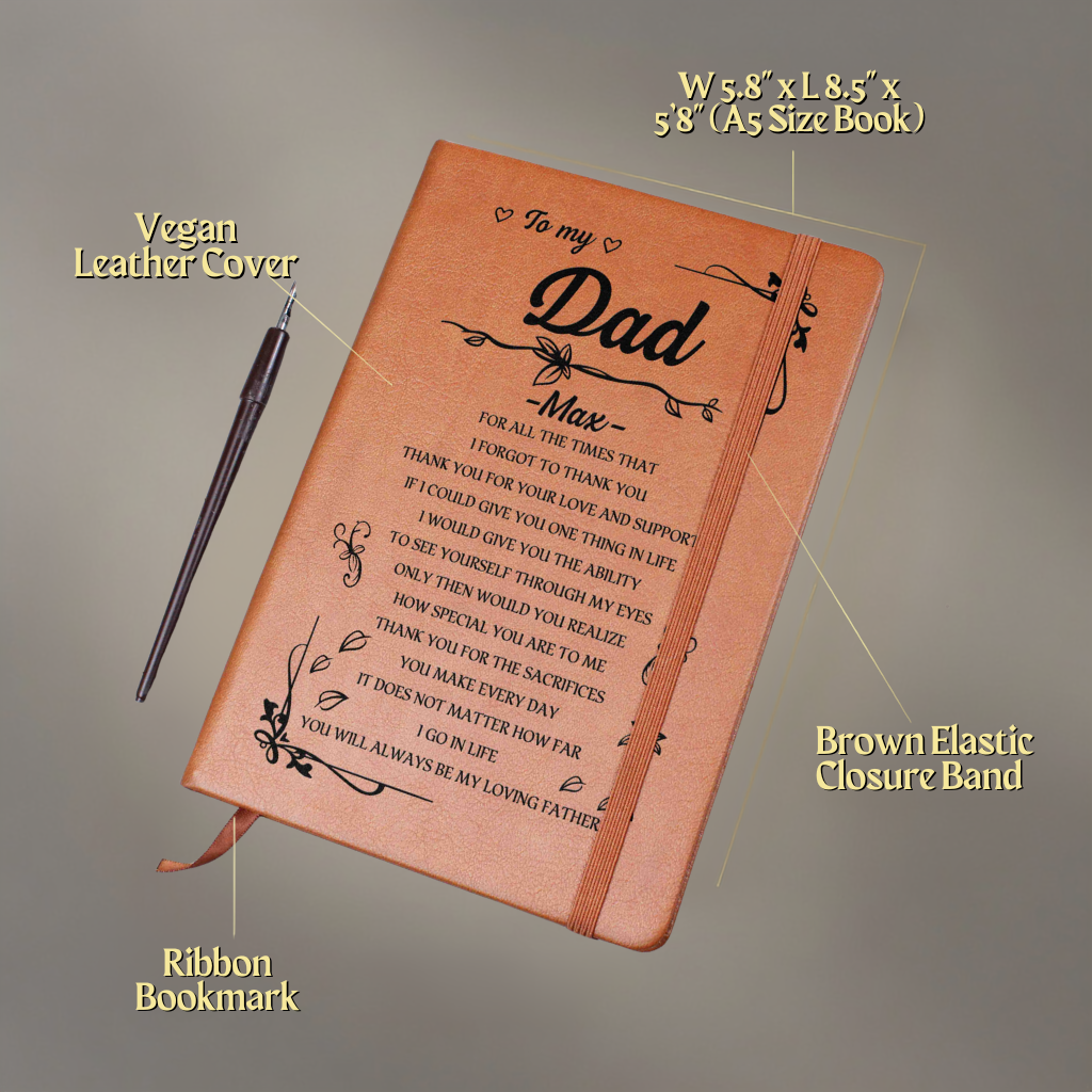 To My Dad Personalized Leather Journal Gift from Daughter, Loving Father Keepsake Notebook Gift