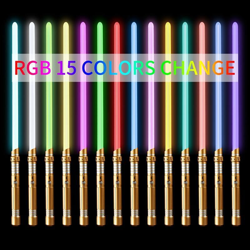 15-Color 2-In-1 Rechargeble Light Saber with Smooth Swing - Glow Light up Toy Motion Control RGB Lightsaber with Sounds, Ultimate Halloween & Christmas Gift