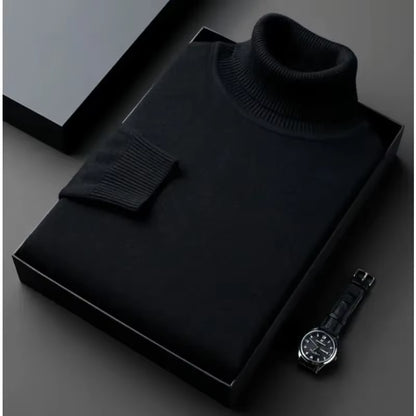 Mens Sweater High Quality Knitted Turtleneck Pullover Slim Fit Long Sleeve Warm Solid Color Casual Woolen Sweater Mens Clothing