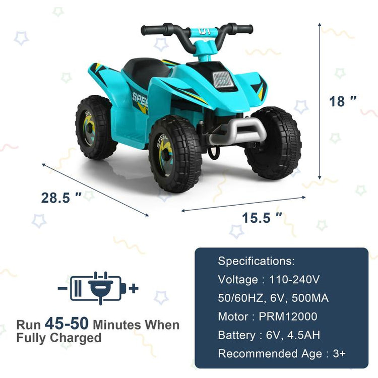 CIPACHO 6V Kids Ride on Electric ATV, Ride Car with 4 Wheels, Ride-On Toy for Toddlers 3-5 Boys & Girls