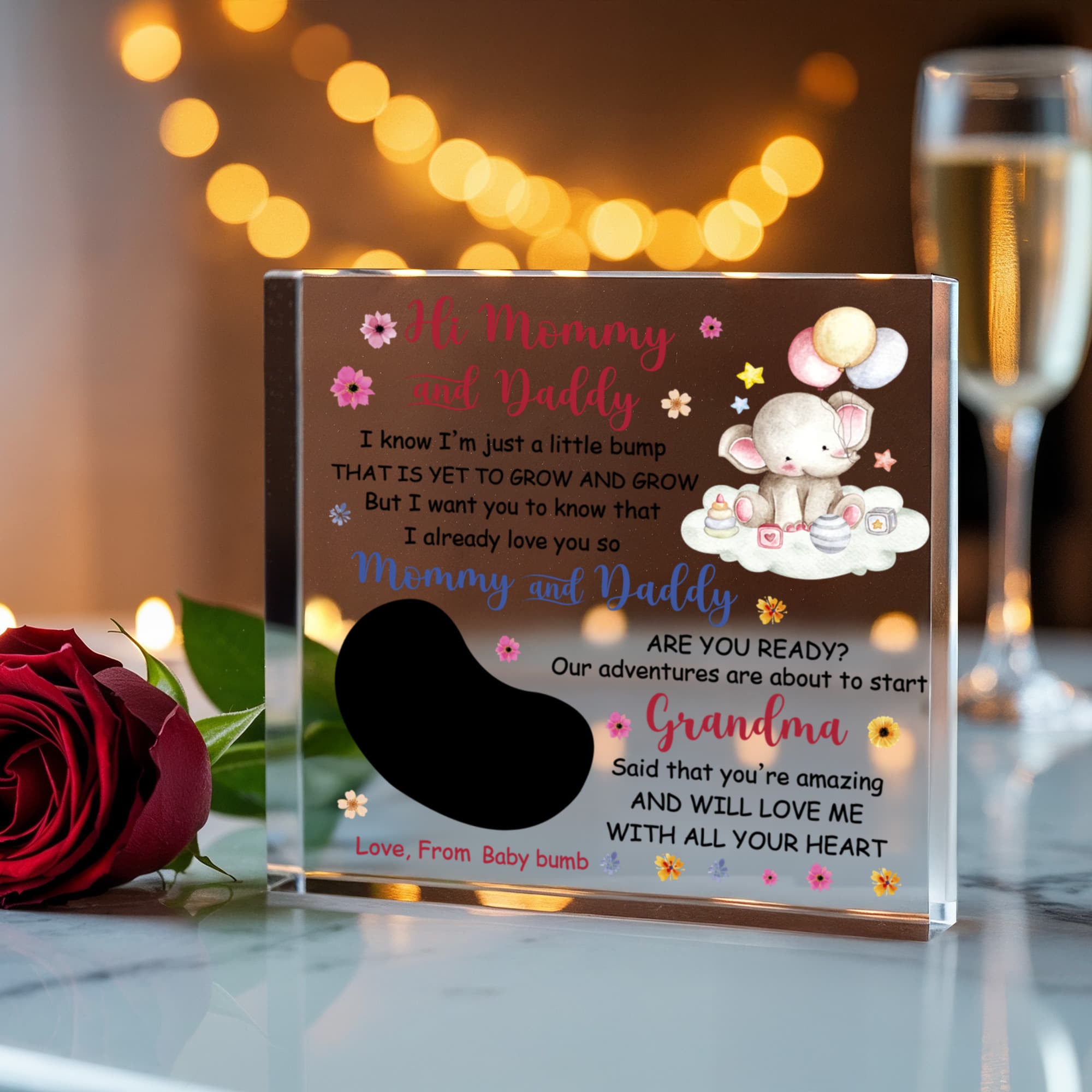 Hi Mommy and Daddy Pregnancy Announcement Acrylic Plaque – Baby Bump Ultrasound Keepsake Gift for Parents