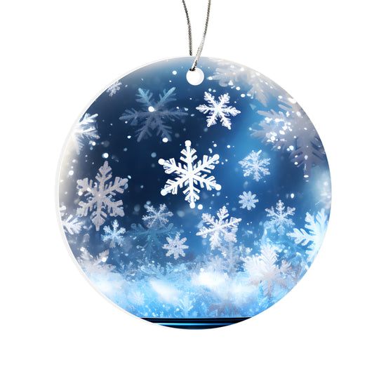 Starry Night Series Snow Globe Edition - Icy Blue Snowflake Storm Snow Globe Acrylic Ornament