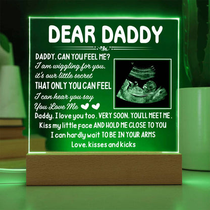 Dear Daddy LED Acrylic Plaque – Pregnancy Announcement Night Light with Ultrasound Photo &amp; Heartfelt Message from Bump