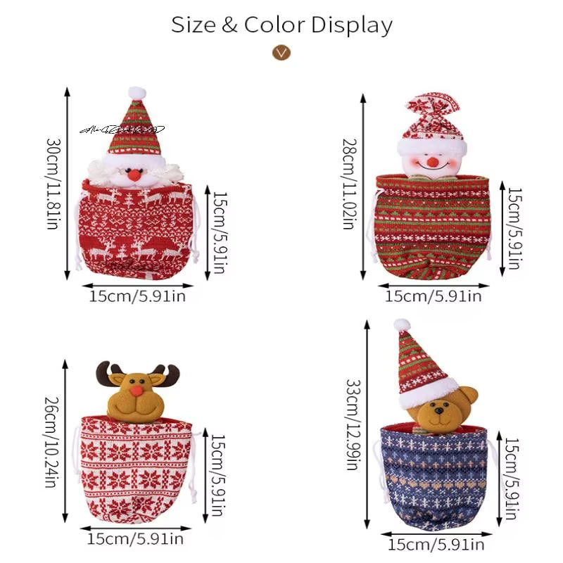 Christmas Knitted Gift Bags Set Apple Doll Elk Santa Bear Design Candy Storage Xmas Party Favors New Year Holiday Gifts