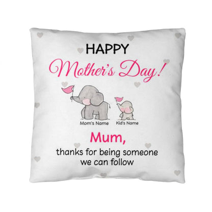 Personalized Mother’s Day Mom Pillow – Elephant Family Throw Pillow with Mom &amp; Kids Names