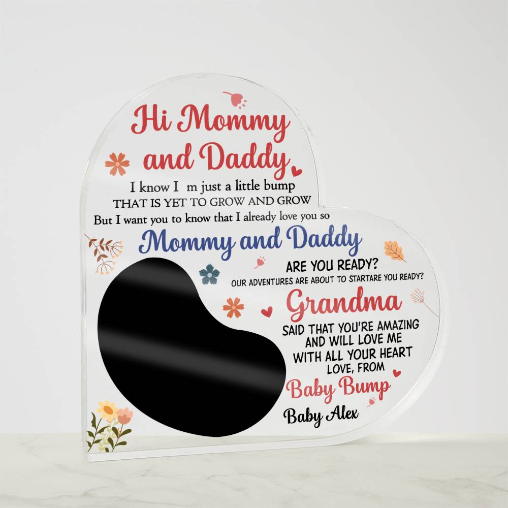 Pregnancy Announcement Acrylic Plaque – Hi Mommy &amp; Daddy Baby Reveal Gift with Ultrasound Photo