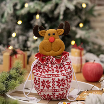 Christmas Knitted Gift Bags Set Apple Doll Elk Santa Bear Design Candy Storage Xmas Party Favors New Year Holiday Gifts