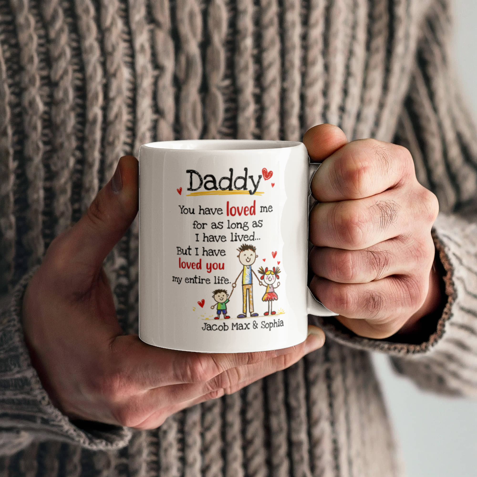 Daddy Personalized Mug from Kids – Custom Dad Coffee Mug with Kids Names, Sentimental Father’s Day Gift for Daddy