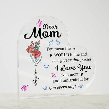 Dear Mom Personalized Acrylic Plaque – Custom Mom Gift with Name, Mother’s Day Gift for Mom, Floral Mom Keepsake Sign