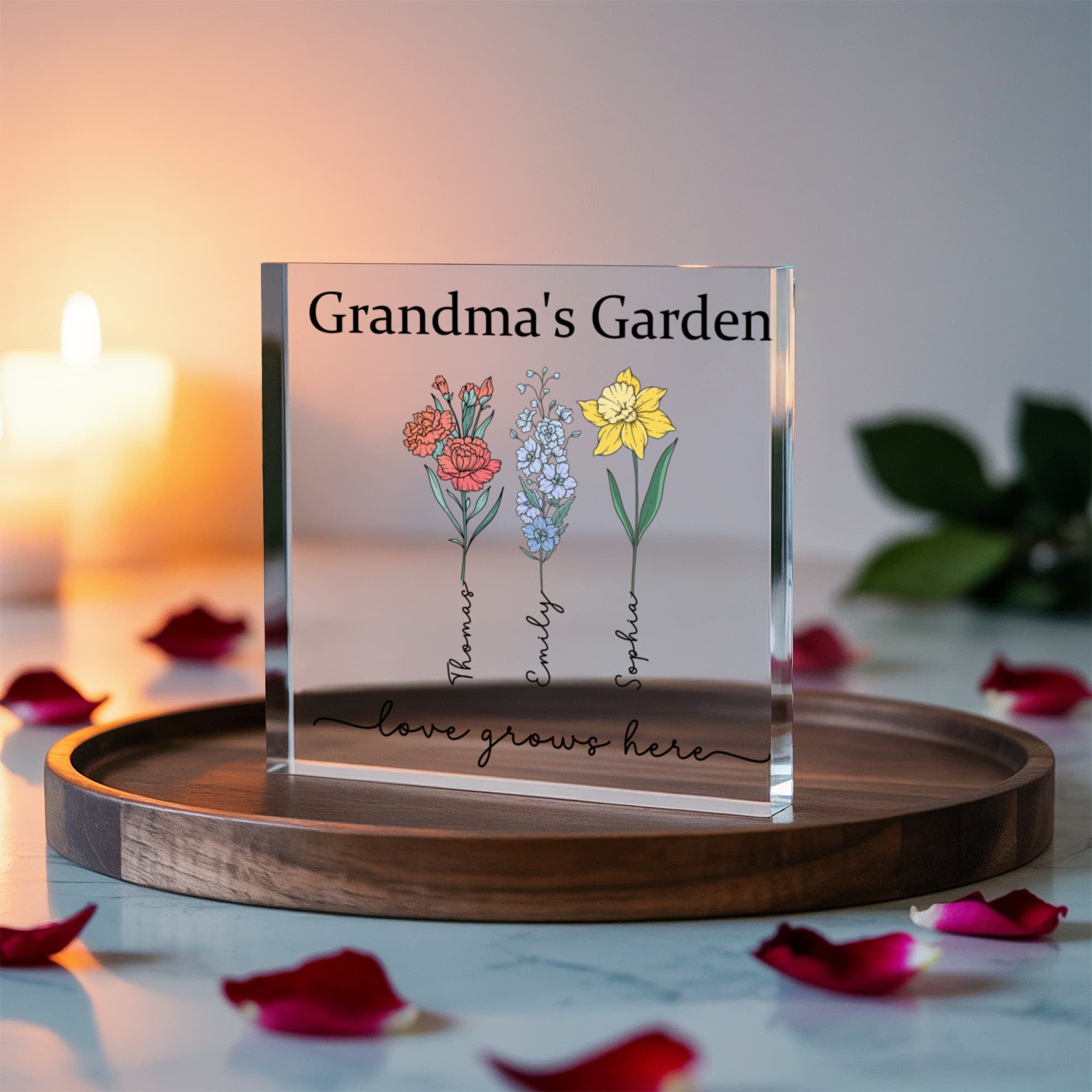 Personalized Grandma’s Garden Acrylic Block – Custom Flower Name Gift