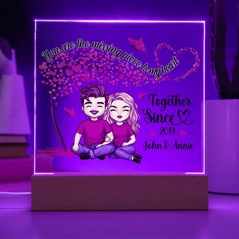 Personalized Valentine LED Acrylic Plaque – Cartoon Couple Heart Tree Design, Custom Names Romantic Gift