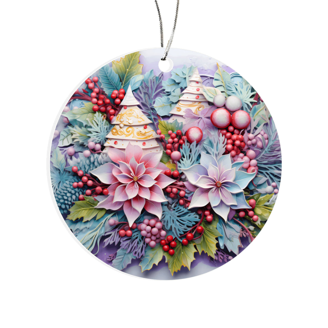 Floral Christmas Ornament – Winter Botanical Bauble, Elegant Holiday Tree Decor, Festive Keepsake Ornament, Unique Xmas Decoration