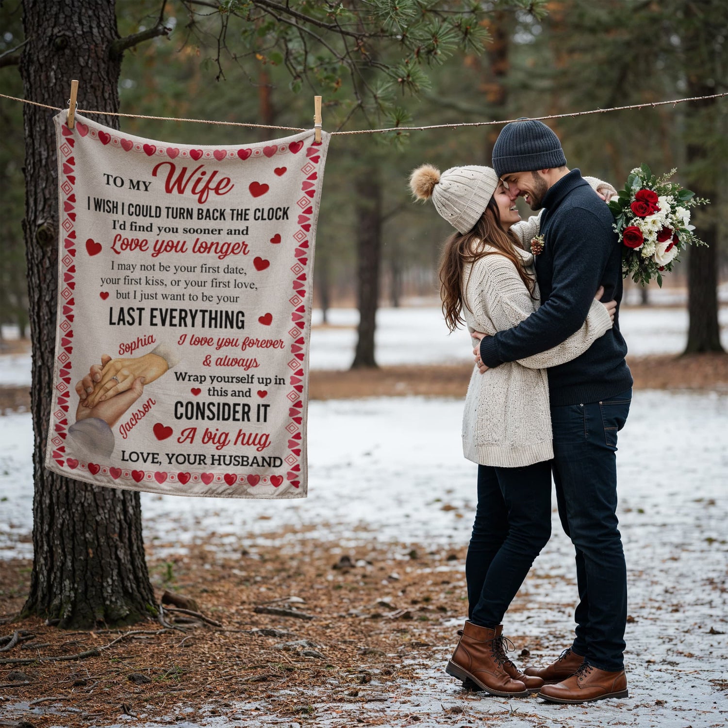 Personalized Valentine Blanket for Wife – “To My Wife” Coral Fleece Blanket with Custom Name, Romantic Gift