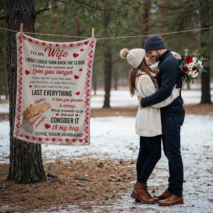 Personalized Valentine Blanket for Wife – “To My Wife” Coral Fleece Blanket with Custom Name, Romantic Gift