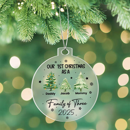Our 1st Christmas as a Family of Three – Personalized Acrylic Ornament, Custom Name &amp; Year Round Christmas Tree Ornament for New Parents