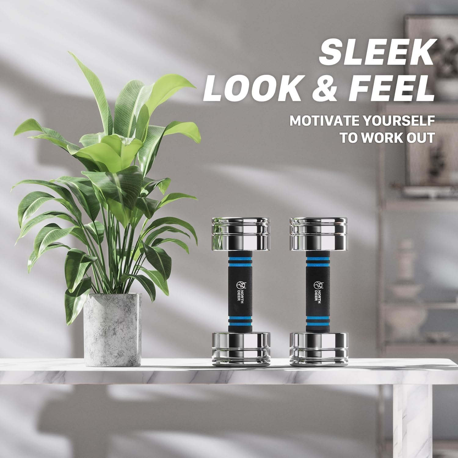 Northdeer Steel Dumbbells Ultracompact & Adjustable Chrome Dumbbell with Foam Handles 5Lb 10Lb 15Lb 20Lb 30Lb 50Lb Home Gym Workout (Choice of Size)