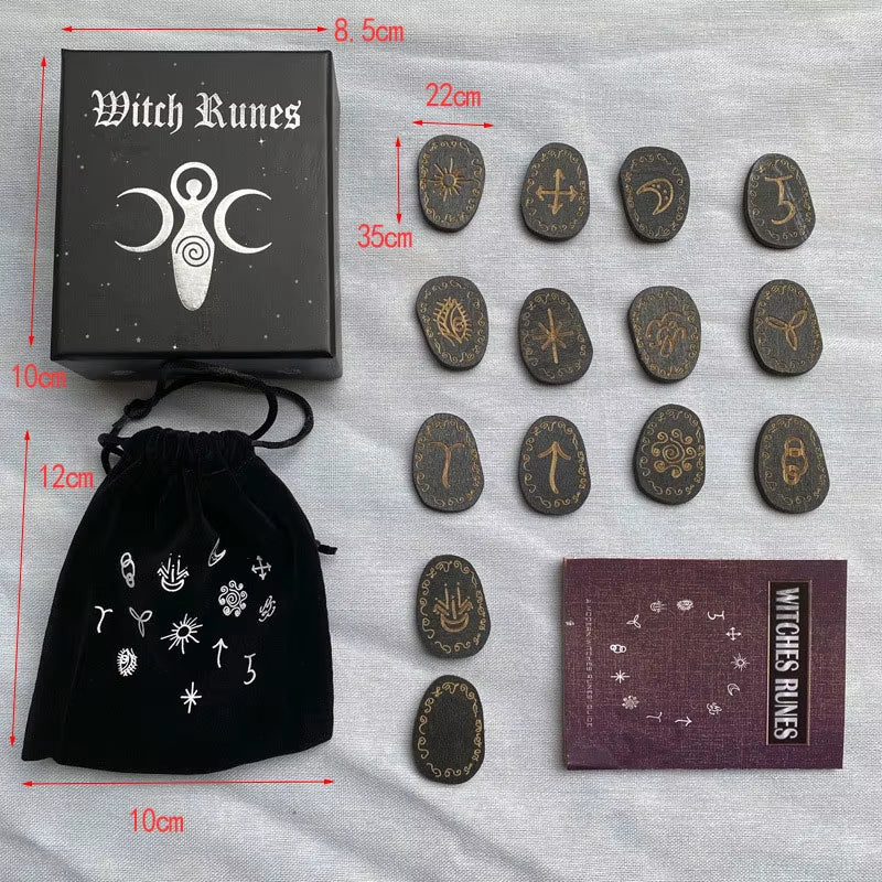 14 Pcs Wood Runes Stone Set Witches Rune Set Engraved Rune Symbol for Divination Altar Home Decor