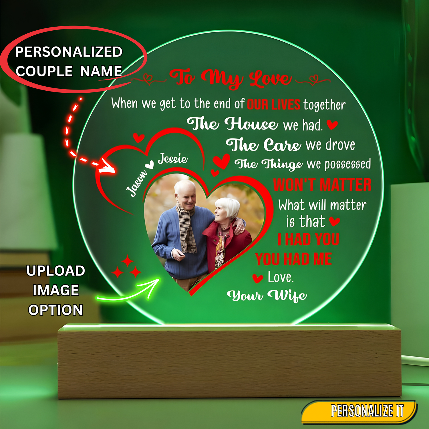 Personalized Couple LED Acrylic Plaque – Custom Names Romantic Love Light Gift, Anniversary or Wedding Keepsake Home Décor