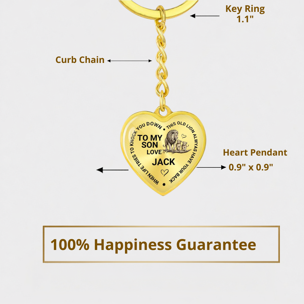 To My Son Heart Keychain Gift from Dad, Old Lion Always Has Your Back Personalized Keepsake