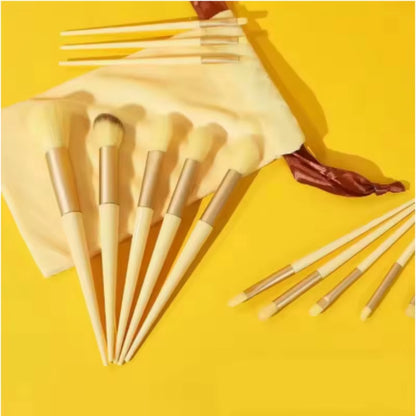 13-Piece Yellow Makeup Brush Set with Ultra Soft Bristles - Complete Professional Cosmetic Brush Kit for Foundation, Contour, Ey