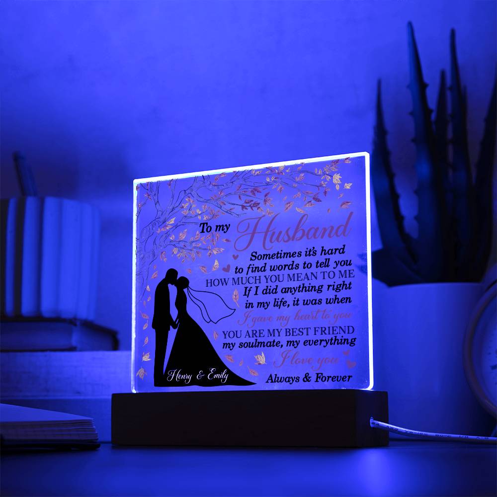 Personalized Valentine LED Acrylic Plaque – To My Husband Love Message, Custom Name Light-Up Keepsake Gift