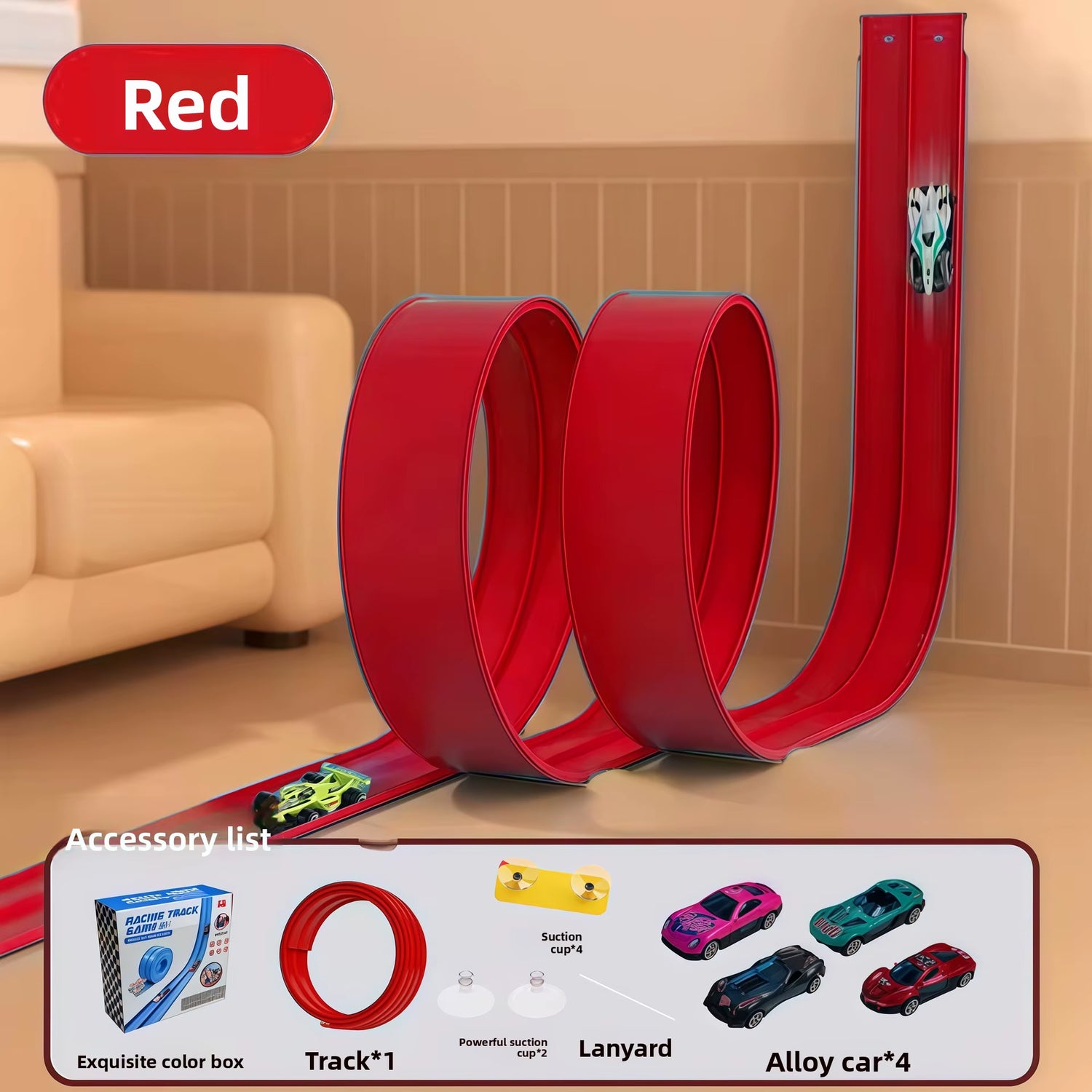 Flexible Race Track Children Toys DIY Double-Track Racing Car Ramp Track Compatible 1/64Th Cars Portable Rolls up Race Tracks