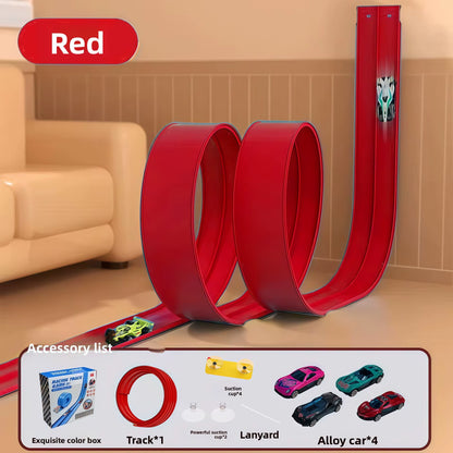 Flexible Race Track Children Toys DIY Double-Track Racing Car Ramp Track Compatible 1/64Th Cars Portable Rolls up Race Tracks