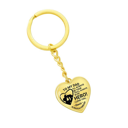 To My Dad Heart Keychain Gift from Son, You’ll Always Be My Hero Personalized Keepsake