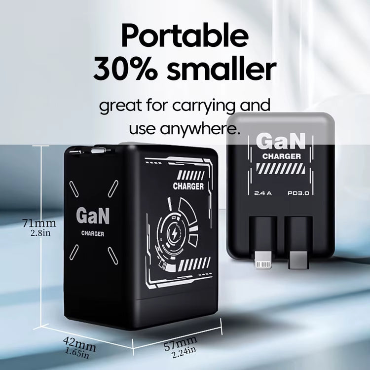 Elough Gallium Nitride Charger Type C/Lightning Fast Charging Expansion Cable for Iphone15 16 Huawei Samsung