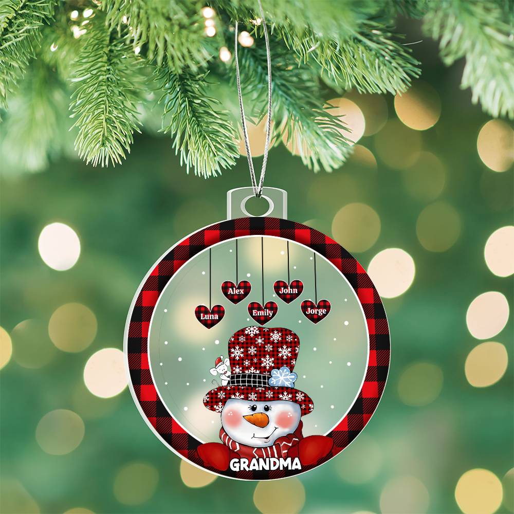 Custom 1–8 Name Christmas Bulb Acrylic Ornament – Personalized Heart Family Names