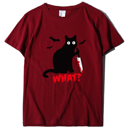 Cat T-Shirt with Blood Dagger Design