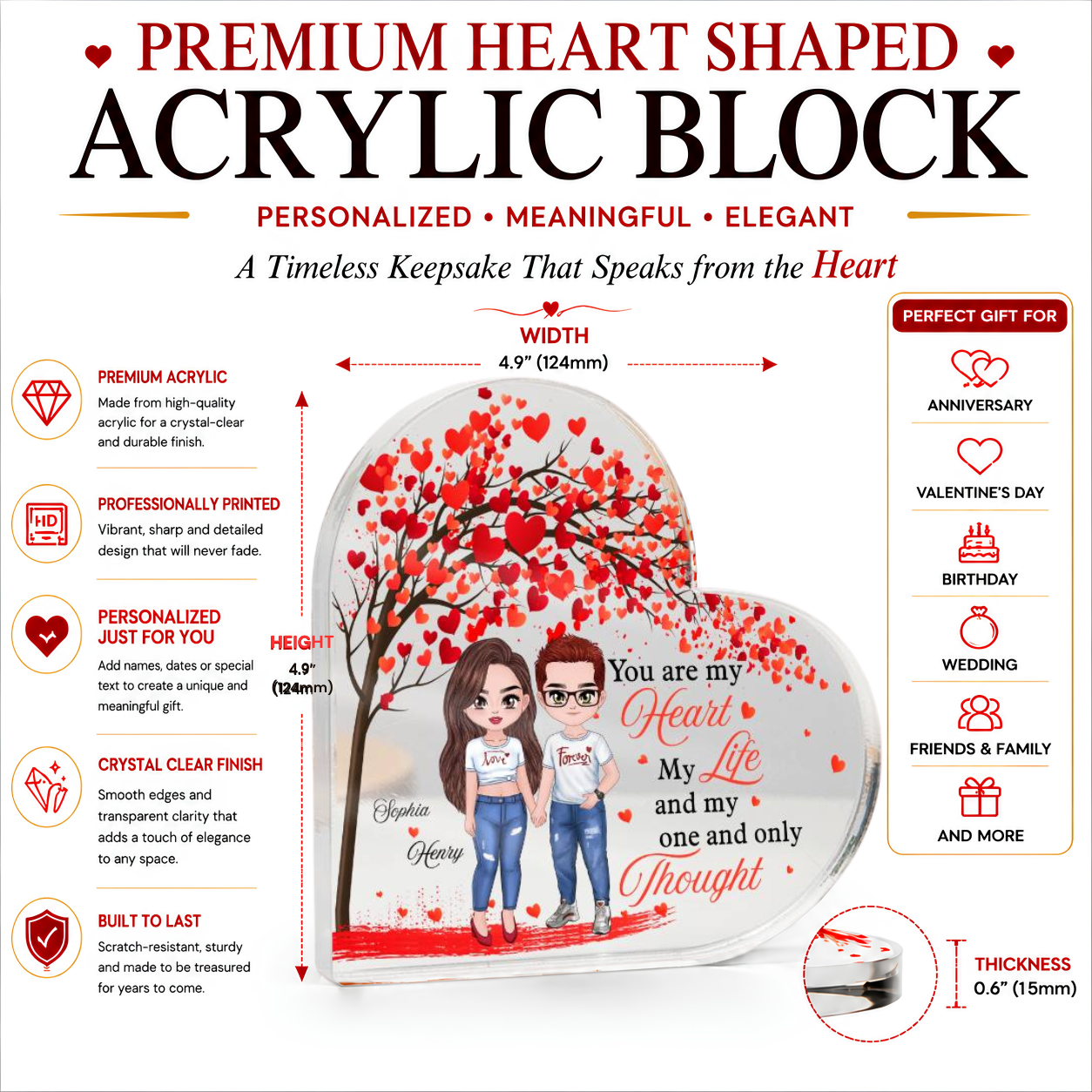 Romantic acrylic plaque with heart blossom tree