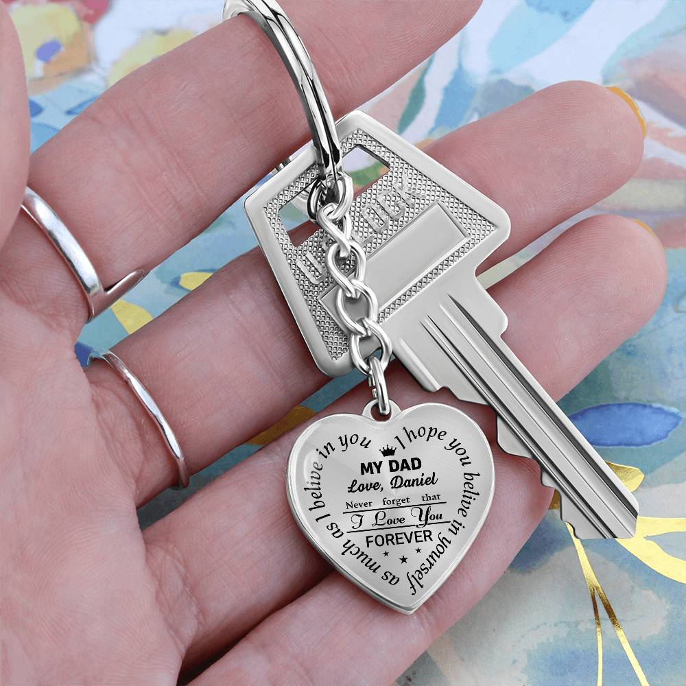 To My Dad Heart Keychain Gift from Son, I Love You Forever Personalized Keepsake Keychain