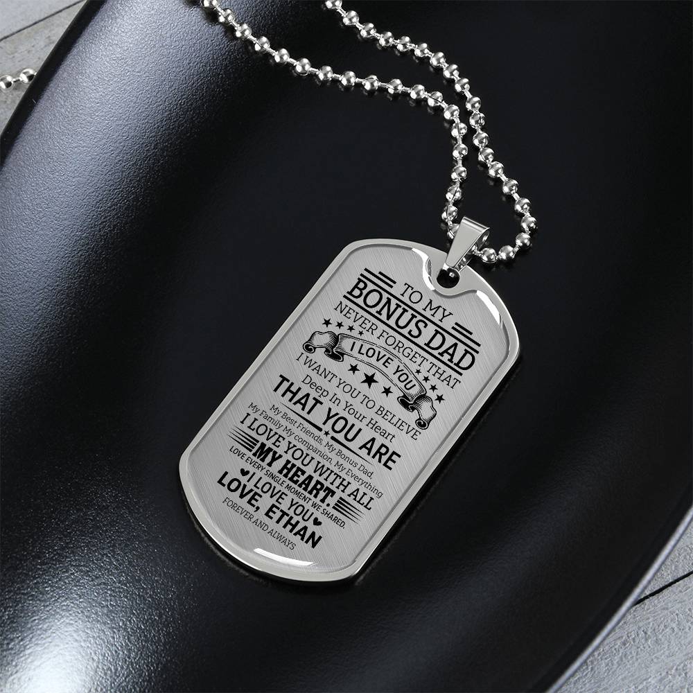 To My Bonus Dad Dog Tag Necklace - Personalized Emotional Stepdad Father&