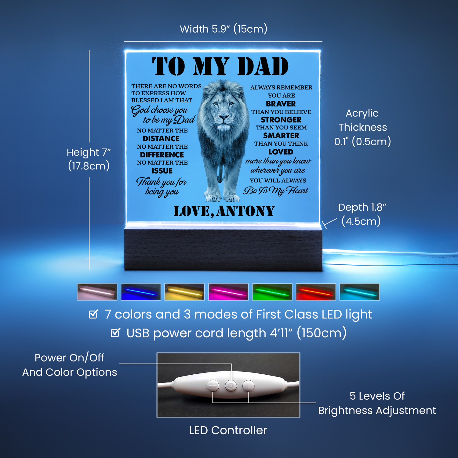 Personalized To My Dad LED Night Light Plaque - Emotional Father&