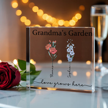 Personalized Grandma’s Garden Acrylic Block – Custom Flower Name Gift
