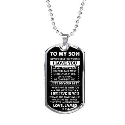 To My Son Dog Tag Necklace Gift from Dad, I Love You Son Inspirational Keepsake Necklace