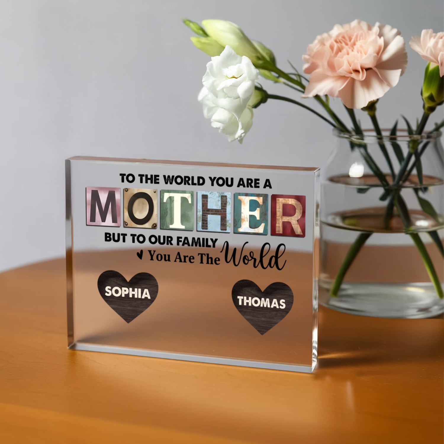 Personalized Mother Acrylic Plaque – Custom Mom Gift with Kids Names, Mother’s Day Gift for Mom, Family Heart Name Sign