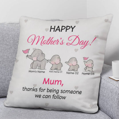 Personalized Mother’s Day Elephant Pillow – Custom Mom and Kids Name Pillow, Happy Mother’s Day Gift for Mom, Cute Mom Throw Pillow
