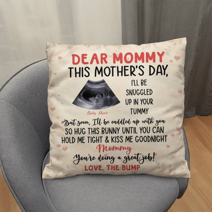 Dear Mommy Pregnancy Reveal Pillow – First Mother’s Day Gift for Mommy, Baby Bump Ultrasound Pillow, New Mom Keepsake Gift